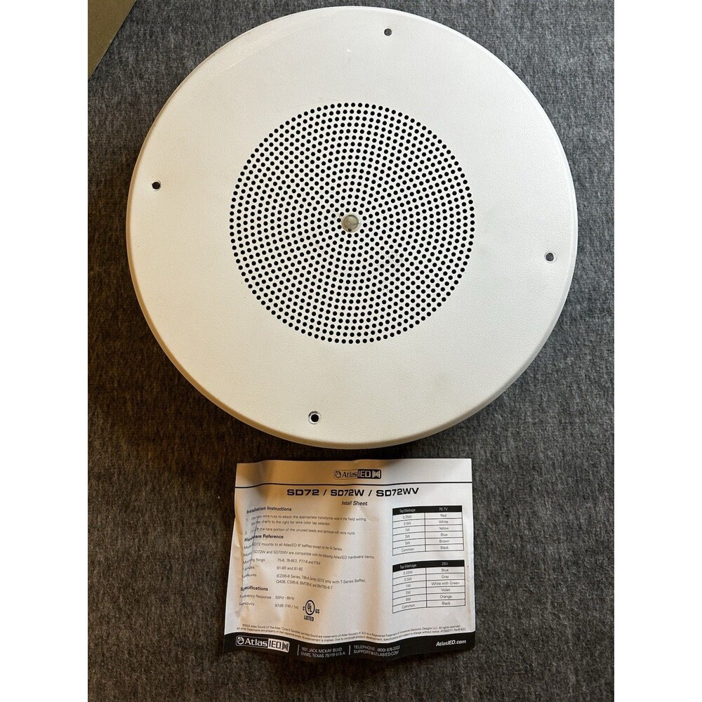 Atlas Sound 8” SD72W Ceiling Speaker Audio 25/70v - 5watts Set of Two Pieces